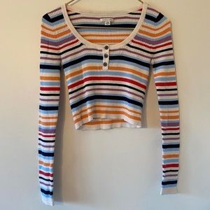 Bright colored striped quarter button-up cropped sweater💙